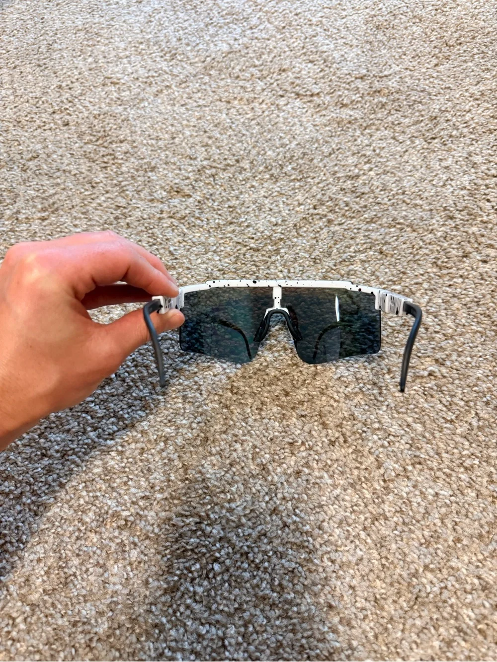 Running Cycling Shield Sport Sunglasses White Black Splatter Blue Mirror Glasses